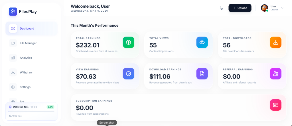 FilesPlay Dashboard